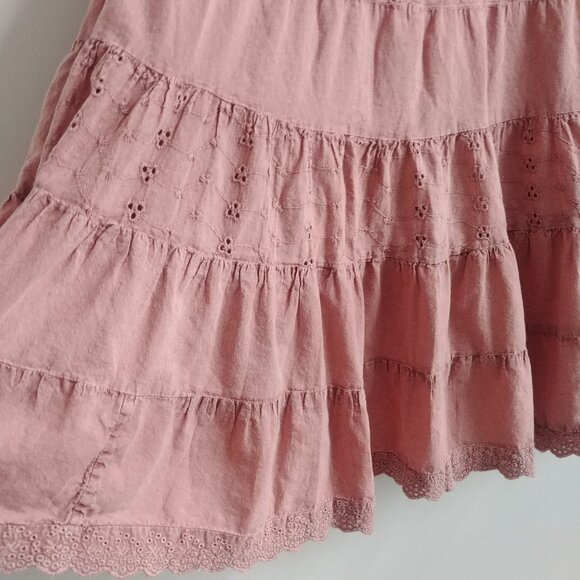 Solitaire dusty rose pink tiered eyelet cotton midi skirt approx Small - Picture 3 of 11